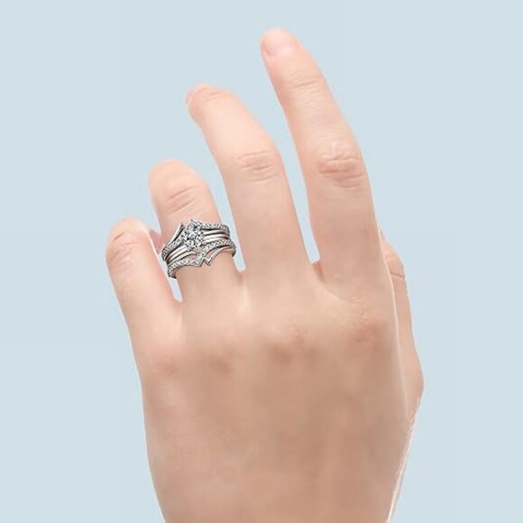 1.42 Carat 3PC Wedding Ring Set 925 Sterling Silver Moissanite Diamond Size 8 - Picture 4 of 6